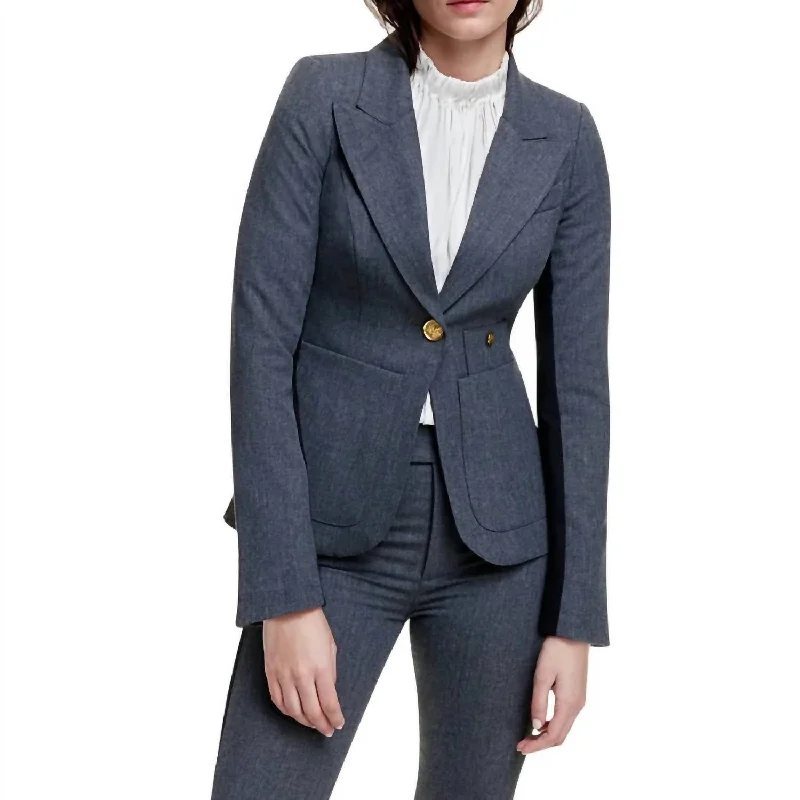 Patch Pocket Tux Stripe Blazer In Charcoal/black