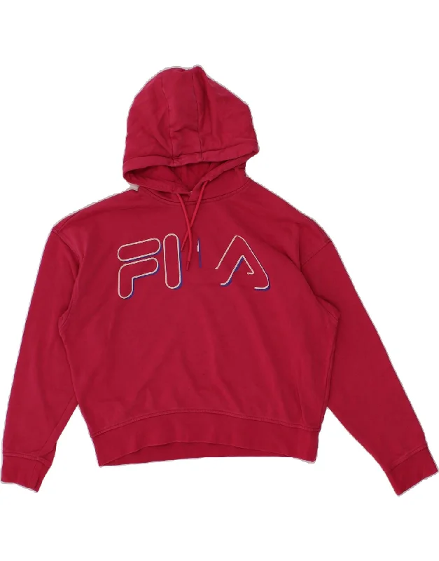 FILA Womens Oversized Graphic Hoodie Jumper UK 6 XS Pink Cotton