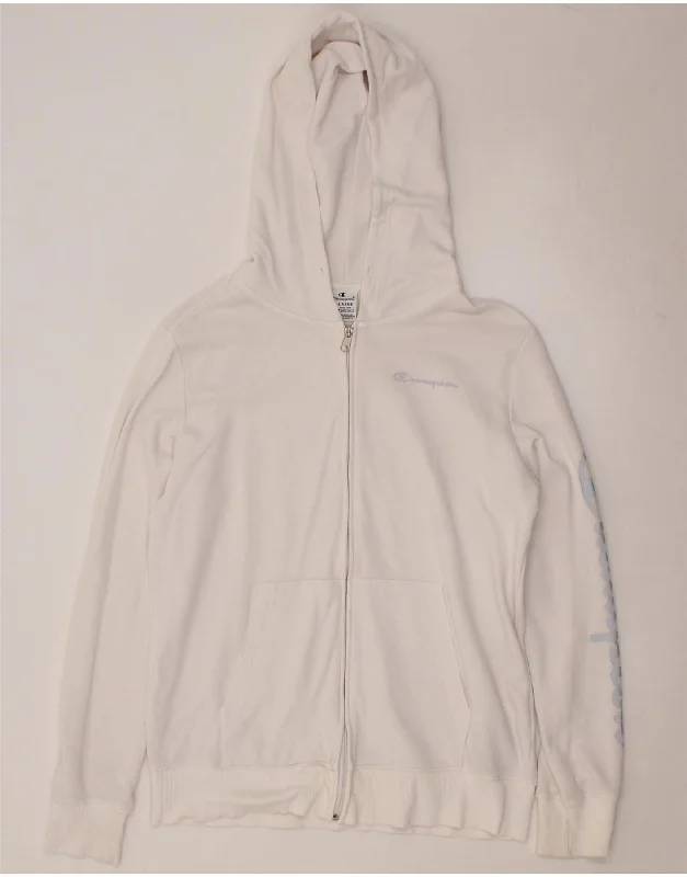 CHAMPION Womens Graphic Zip Hoodie Sweater UK 20 2XL White Cotton