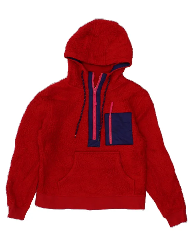 J. CREW Womens Loose Fit Fleece Hoodie Jumper UK 6 XS Red Polyester