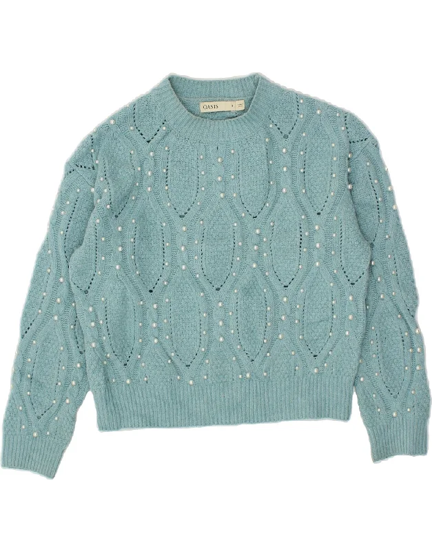 OASIS Womens Crew Neck Jumper Sweater UK 10 Small Blue Polyester