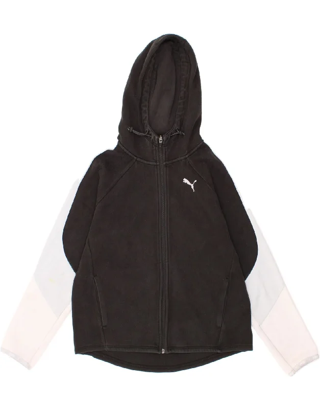 PUMA Womens Zip Hoodie Sweater UK 14 Medium Black Colourblock Cotton