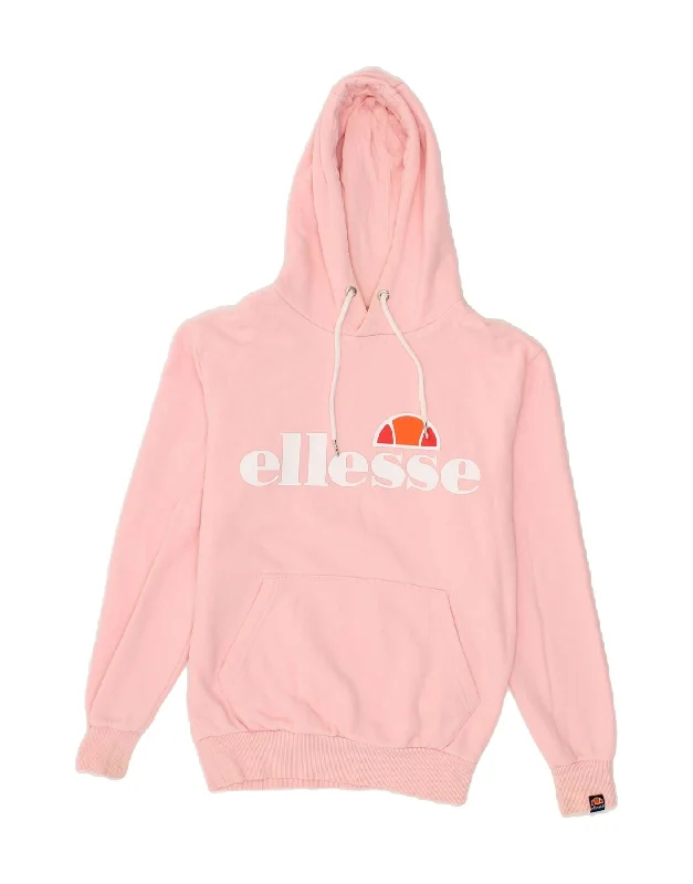 ELLESSE Womens Graphic Hoodie Jumper UK 8 Small  Pink Cotton