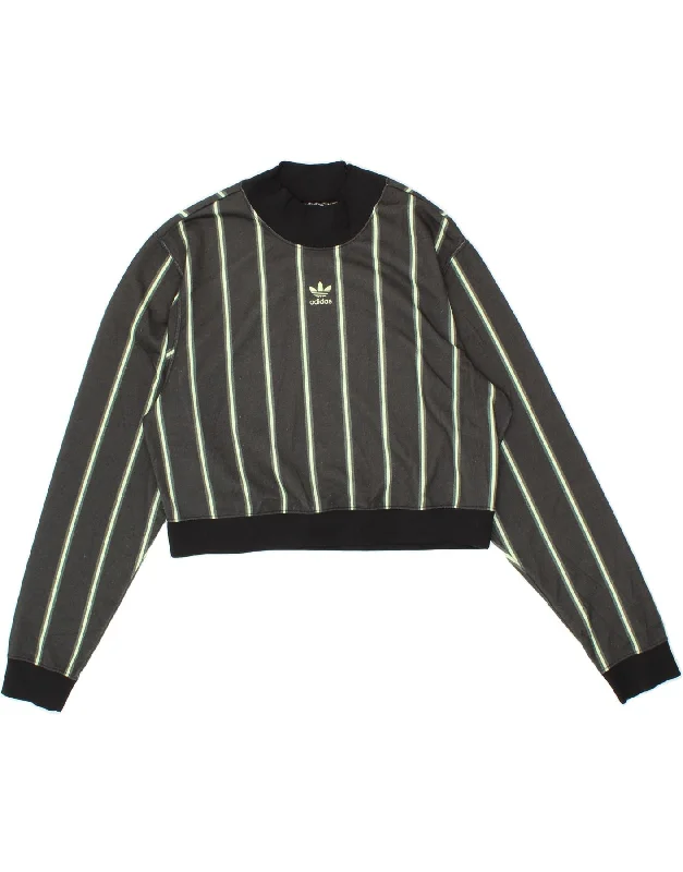 ADIDAS Womens Graphic Crop Sweatshirt Jumper UK 12 Medium Grey Striped