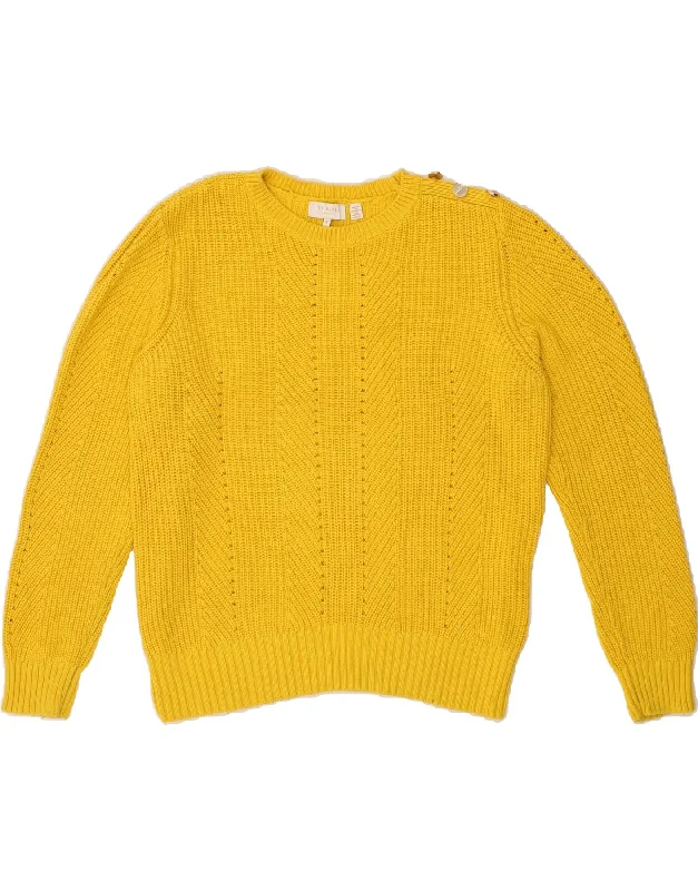 TED BAKER Womens Crew Neck Jumper Sweater Size 4 Large Yellow Cotton