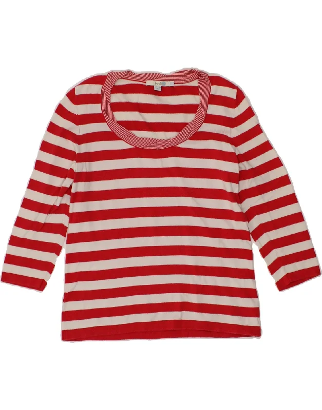 BODEN Womens 3/4 Sleeve Boat Neck Jumper Sweater UK 12 Medium  Red Striped