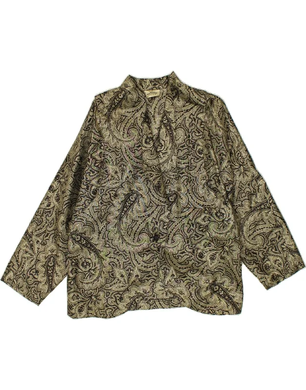 VINTAGE Womens Cardigan Top UK 20 2XL Green Paisley Polyester