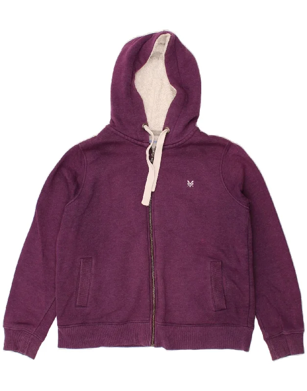 CREW CLOTHING Womens Sherpa Zip Hoodie Sweater UK 16 Large Purple Cotton