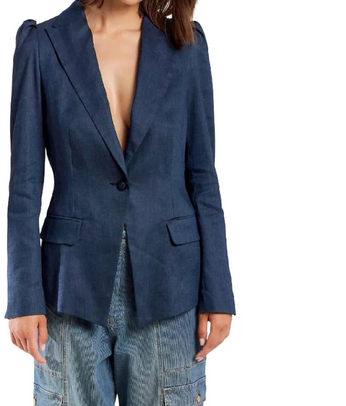 Puff-Shoulder Blazer In Nightsky