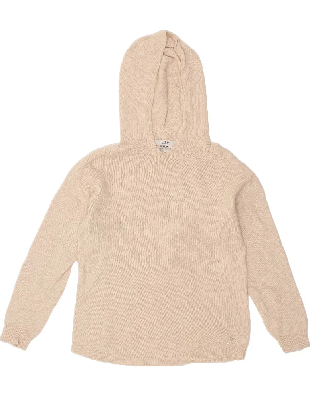 REPLAY Womens Oversized Hooded Jumper Sweater UK 10 Small Beige Lambswool