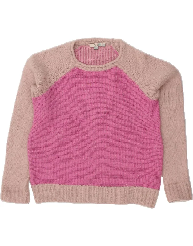 BODEN Womens Crew Neck Jumper Sweater UK 14 Large Pink Colourblock Wool