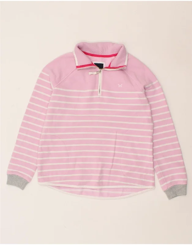 CREW CLOTHING Womens Zip Neck Sweatshirt Jumper UK 10 Small Pink Striped