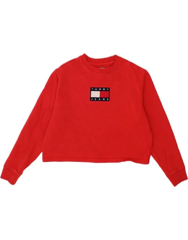 TOMMY HILFIGER Womens Crop Graphic Sweatshirt Jumper UK 14 Medium Red