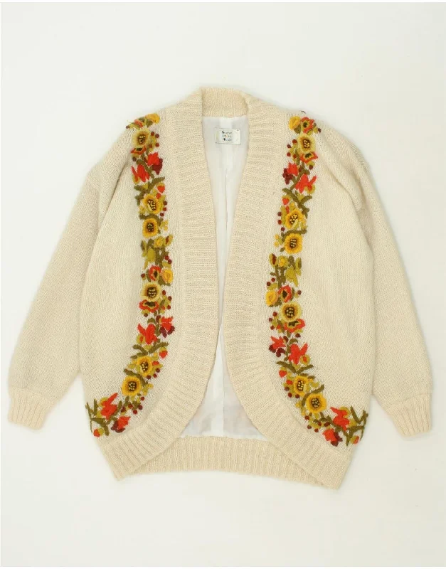 VINTAGE Womens Cardigan Sweater UK 14 Medium Off White Floral