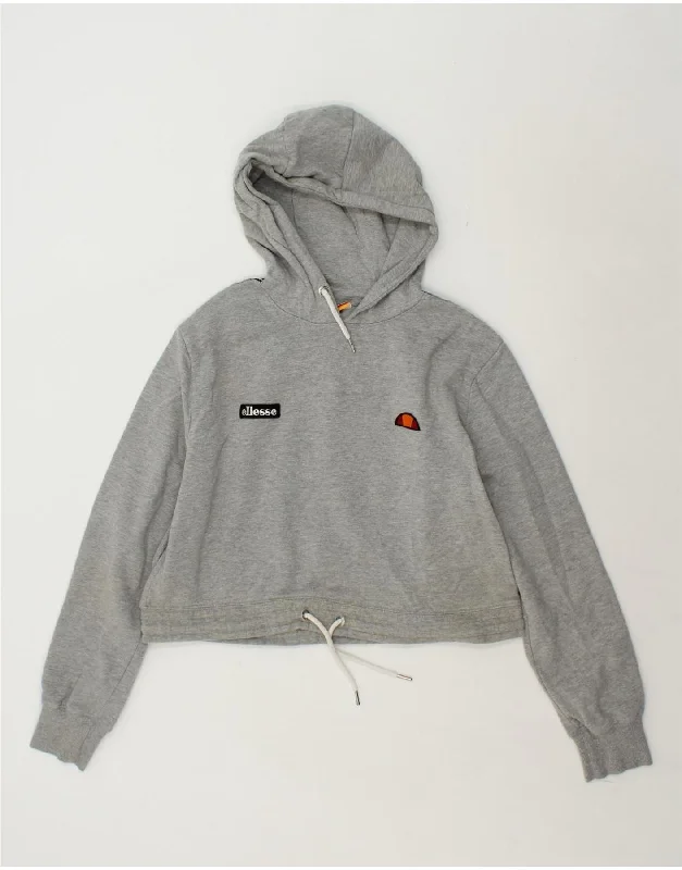 ELLESSE Womens Graphic Crop Hoodie Jumper UK 14 Large Grey Cotton